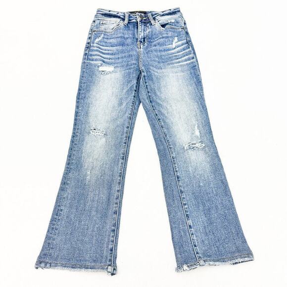 Risen Ripped Distressed Ripped Bootcut Flared Denim Jeans Size 0/24 - Picture 2 of 9